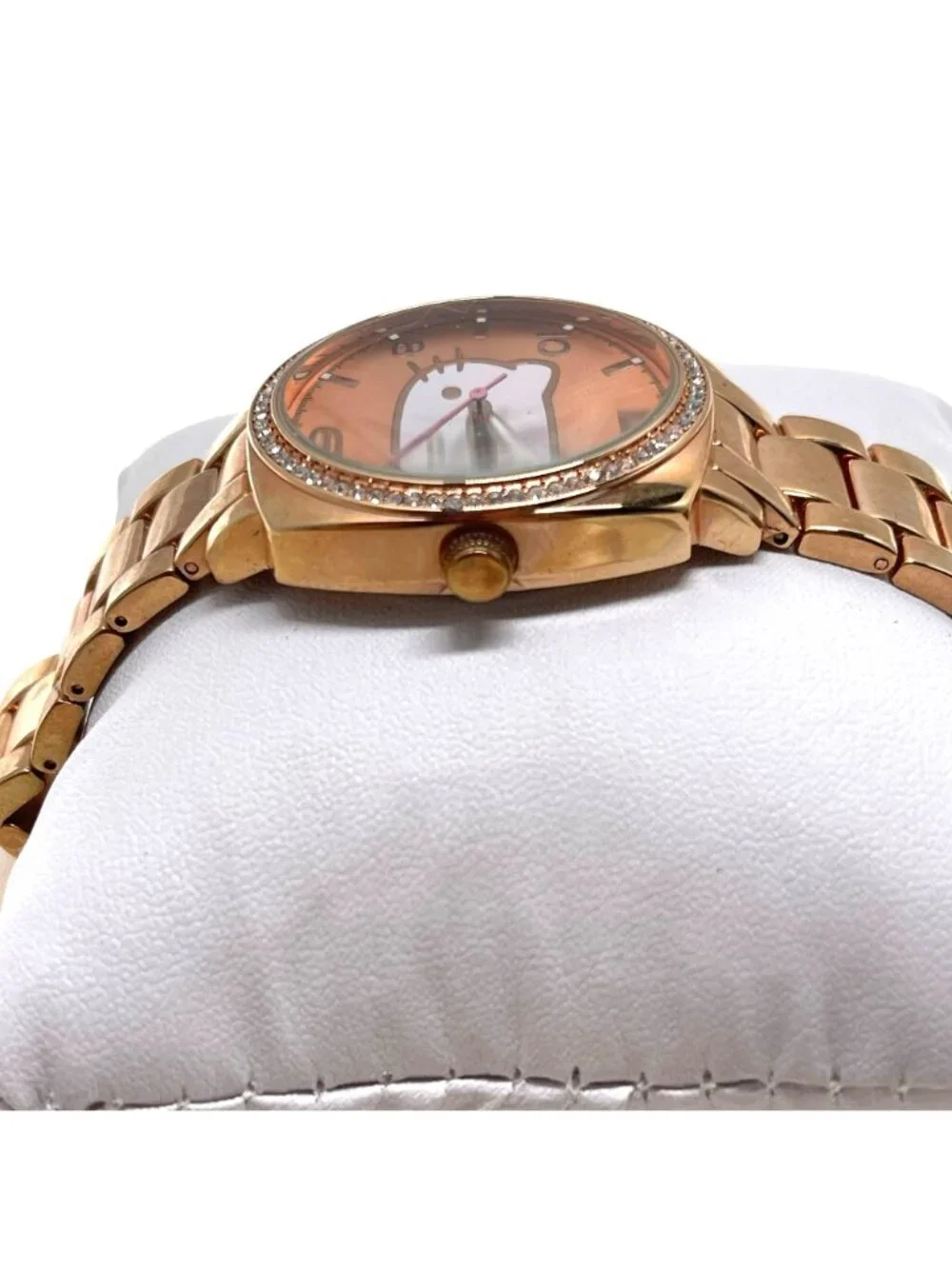 Hello Kitty Rose Gold-Tone Watch With Rhinestone Accents & Stainless Steel Back